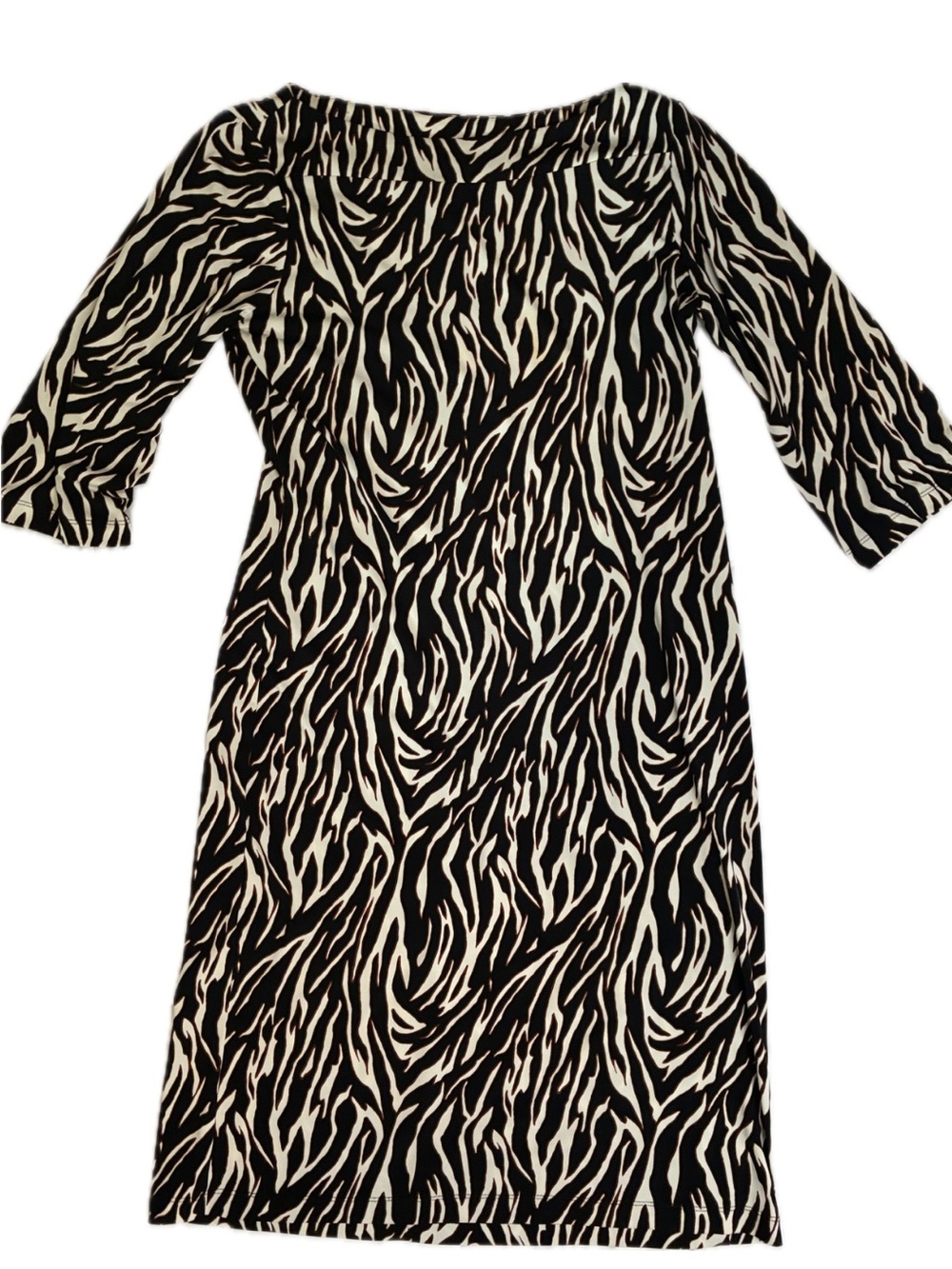 Chico’s Black Cream Animal Print Shift Dress Size 0 (Small)